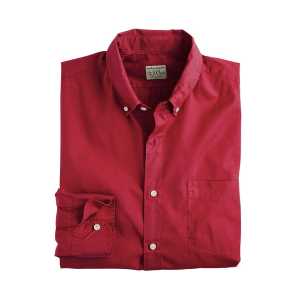 J.CREW Stretch Secret Wash Shirt Button Down Garment Dyed Poplin Red Classic Fit